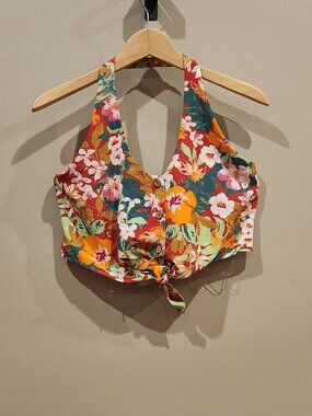 Lily Rose Women's Small Tropical Floral Halter Tie Front Top NWT